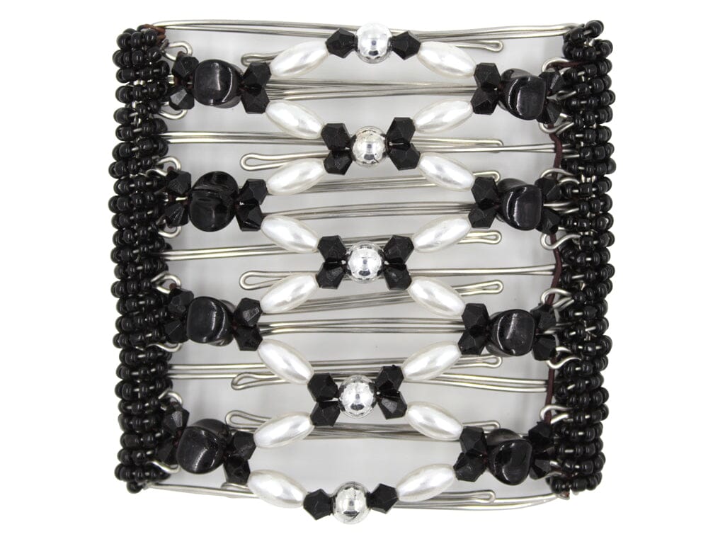 African Butterfly Wire Hair Clip - 9 Tong 949 - hair clip with black and white beads on a white background