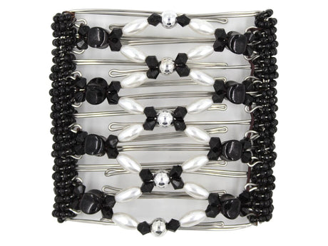 African Butterfly Wire Hair Clip - 9 Tong 949 - hair clip with black and white beads on a white background