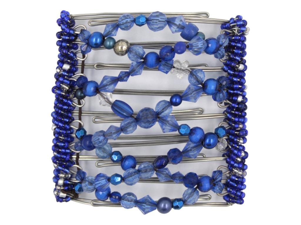 African Butterfly Wire Hair Clip - 9 Tong 951 - blue beaded hair clip on a white background