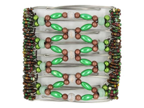 African Butterfly Wire Hair Clip - 9 Tong 952 - hair clip with green and brown beads with a white background