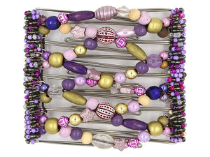 African Butterfly Wire Hair Clip - 9 Tong 954 - lavender to deep plum purple hues, gold and pearly accents, white background