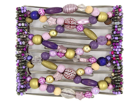 African Butterfly Wire Hair Clip - 9 Tong 954 - lavender to deep plum purple hues, gold and pearly accents, white background
