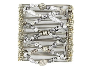 African Butterfly Wire Hair Clip - 9 Tong 962 - decorative silver mixed beads with charm hooks and clear seed bead edges, white background
