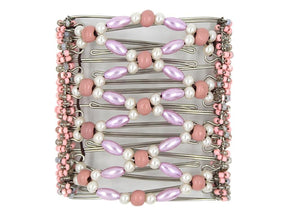 African Butterfly Wire Hair Clip - 9 Tong 963 - blush pink oval pearl, white round pearl and dusty rose wood beads, white background