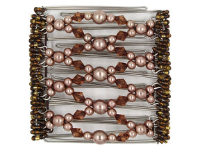 African Butterfly Wire Hair Clip - 9 Tong 966 - rosy brown pearl and milk chocolate acrylic beads, white background