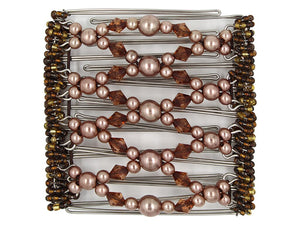 African Butterfly Wire Hair Clip - 9 Tong 966 - rosy brown pearl and milk chocolate acrylic beads, white background