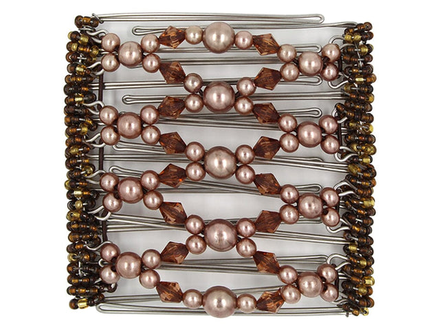 African Butterfly Wire Hair Clip - 9 Tong 966 - rosy brown pearl and milk chocolate acrylic beads, white background