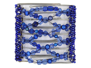 African Butterfly Wire Hair Clip - 9 Tong 973 - midnight, royal and sapphire blue beads, white background