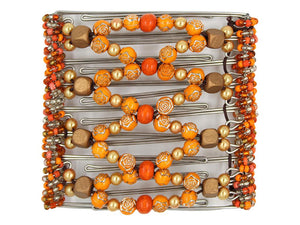 African Butterfly Wire Hair Clip - 9 Tong 974 - pumpkin orange, copper wood and peach pearl beads, white background