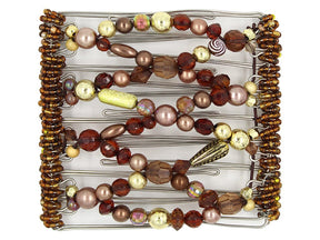 African Butterfly Wire Hair Clip - 9 Tong 975 - brown tones and gold eclectic vintage beads, white background