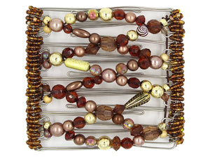 African Butterfly Wire Hair Clip - 9 Tong 975 - brown tones and gold eclectic vintage beads, white background