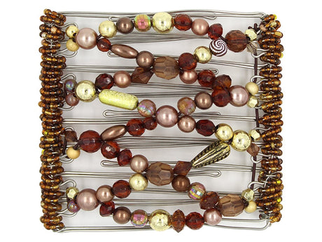 African Butterfly Wire Hair Clip - 9 Tong 975 - brown tones and gold eclectic vintage beads, white background