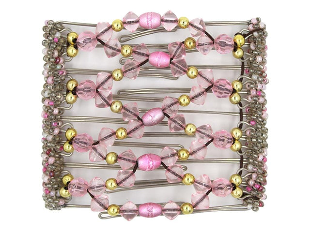 African Butterfly Wire Hair Clip - 9 Tong 976 - baby pink and gold beads, white background