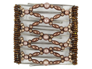 African Butterfly Wire Hair Clip - 9 Tong 988 - copper pearl, bronze pearl, brass and bronze Czech seed beads, white background