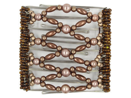 African Butterfly Wire Hair Clip - 9 Tong 988 - copper pearl, bronze pearl, brass and bronze Czech seed beads, white background
