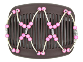 African Butterfly Hair Comb - Beada Tube Brown 77 - silver beads, dusty rose magic beads, silver tube beads, white background