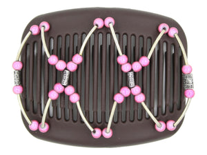 African Butterfly Hair Comb - Beada Tube Brown 77 - silver beads, dusty rose magic beads, silver tube beads, white background