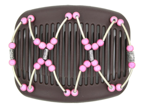 African Butterfly Hair Comb - Beada Tube Brown 77 - silver beads, dusty rose magic beads, silver tube beads, white background