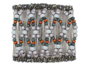 African Butterfly Wire Hair Clip - 11 Tong 485 - Beaded hair clip with multicolored beads on a white background