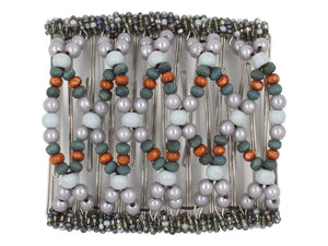 African Butterfly Wire Hair Clip - 11 Tong 485 - Beaded hair clip with multicolored beads on a white background