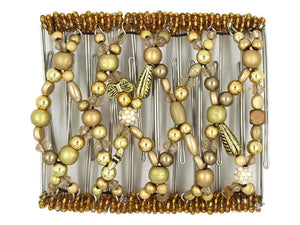 African Butterfly Wire Hair Clip - 11 Tong 539 - symphony of sparkling gold beads and precious metals in a beautiful array of shapes and sizes, white background