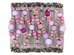 African Butterfly Wire Hair Clip - 11 Tong 544 - amethyst, violet, lavender, fuchsia wood beads, white background
