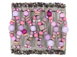 African Butterfly Wire Hair Clip - 11 Tong 544 - amethyst, violet, lavender, fuchsia wood beads, white background