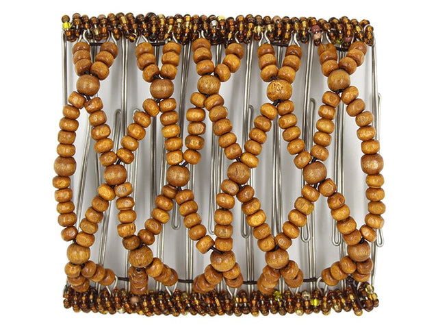 African Butterfly Wire Hair Clip - 11 Tong 545 - honey blonde wood beads, white background