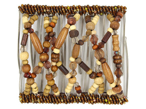 African Butterfly Wire Hair Clip - 11 Tong 547 - blonde and light to dark brown natural wood beads, white background