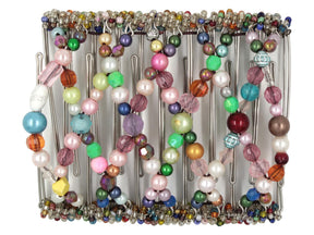 African Butterfly Wire Hair Clip - 11 Tong 562 - colorful mixed beads in a rainbow palette, white background