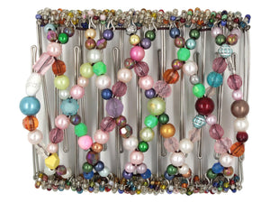 African Butterfly Wire Hair Clip - 11 Tong 562 - colorful mixed beads in a rainbow palette, white background