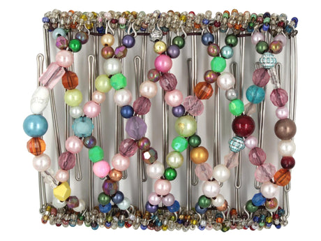 African Butterfly Wire Hair Clip - 11 Tong 562 - colorful mixed beads in a rainbow palette, white background