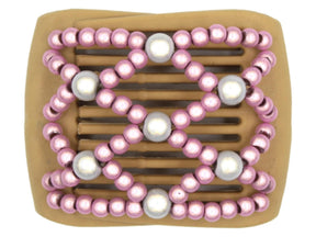 African Butterfly LadyBug Hair Comb - Blonde 65 - white accent magic beads, dusty rose magic beads, white background