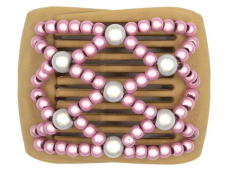 African Butterfly LadyBug Hair Comb - Blonde 65 - white accent magic beads, dusty rose magic beads, white background