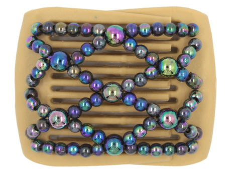 African Butterfly LadyBug Hair Comb - Blonde 68 - large rainbow accent beads and many smaller rainbow beads, white background