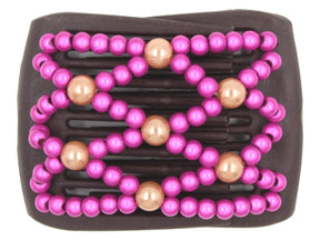 African Butterfly LadyBug Hair Comb - Brown 91 - fuchsia magic beads and butterscotch pearl accent beads, white background