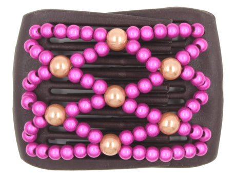 African Butterfly LadyBug Hair Comb - Brown 91 - fuchsia magic beads and butterscotch pearl accent beads, white background