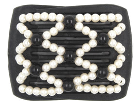 African Butterfly LadyBug Hair Comb - Black 83 - black accent beads and white pearl beads, white background