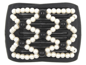 African Butterfly LadyBug Hair Comb - Black 83 - black accent beads and white pearl beads, white background