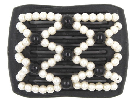 African Butterfly LadyBug Hair Comb - Black 83 - black accent beads and white pearl beads, white background