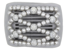 African Butterfly LadyBug Hair Comb - Gray 56 - gray marble accent beads, silver pearl beads, white background