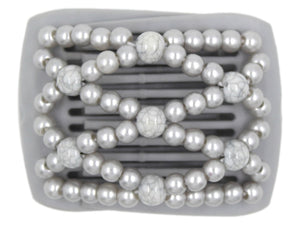 African Butterfly LadyBug Hair Comb - Gray 56 - gray marble accent beads, silver pearl beads, white background
