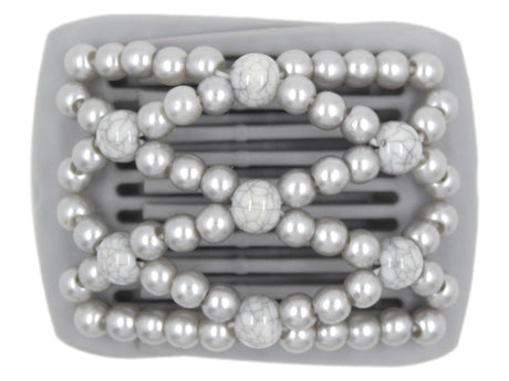 African Butterfly LadyBug Hair Comb - Gray 56 - gray marble accent beads, silver pearl beads, white background