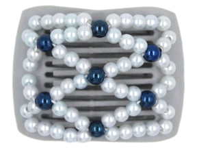 African Butterfly LadyBug Hair Comb - Gray 57 - midnight blue pearl beads, white pearl beads, white background