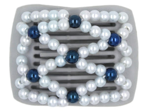 African Butterfly LadyBug Hair Comb - Gray 57 - midnight blue pearl beads, white pearl beads, white background
