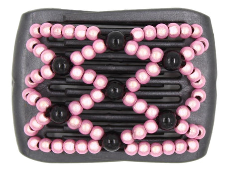 African Butterfly LadyBug Hair Comb - Black Pearl 60 - Black and pink hair clip with beads on a white background