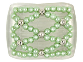 African Butterfly LadyBug Hair Comb - Clear 23 - silver mirrored accent beads, pale green pearly beads, white background