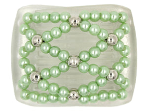 African Butterfly LadyBug Hair Comb - Clear 23 - silver mirrored accent beads, pale green pearly beads, white background