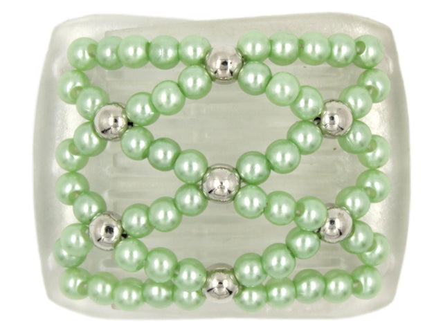 African Butterfly LadyBug Hair Comb - Clear 23 - silver mirrored accent beads, pale green pearly beads, white background