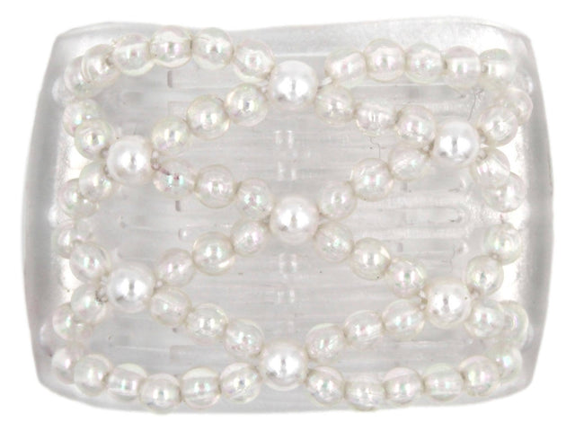 African Butterfly LadyBug Hair Comb - Clear 25 - white pearl accent beads, clear iridescent beads, white background